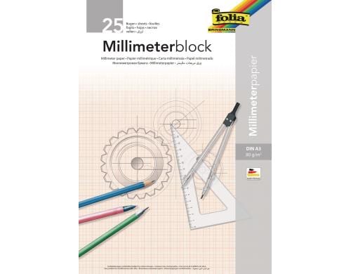 Folia Millimeterblock 80g/m² 25 Blatt, DIN A3