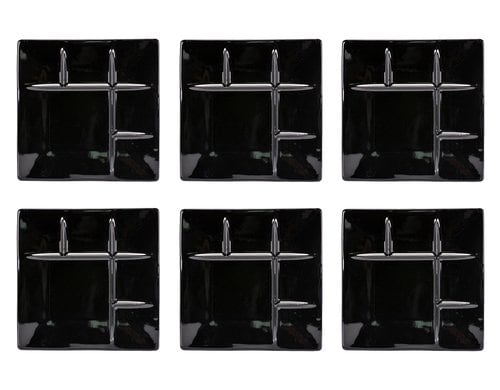 Kadastar Fleischfondue-Teller Element weiss 6 Stk. Porzellan, 26 x 26 cm, schwarz