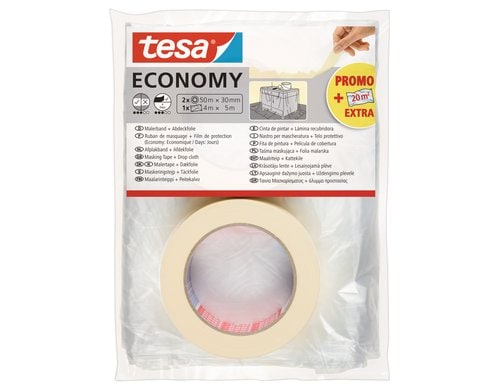 Malerband ECONOMY 2x 50 m x 30 mm + Abdeckfolie