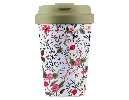 BioLoco, Outdoor-Becher Easy Cup -Flowers a 350ml, wiederverschliessbarer Deckel