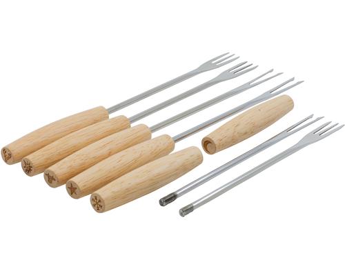Kadastar Fonduegabel-Set Duo Deluxe 18teilig, 6 Holzgriffe, 6 Käsefondue, 6 Fle