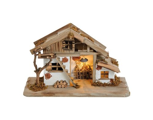 G. Wurm Krippe mit LED MDF/Kiefer, 39x23x19cm