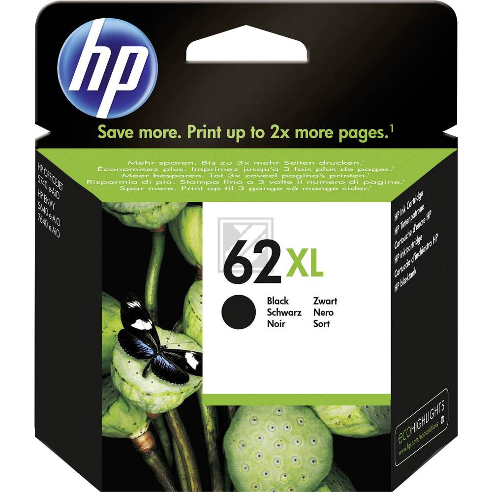 HP Tinte Nr. 62XL - Black (C2P05AE) 12ml, Seitenkapazität ~ 600 Seiten