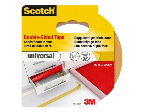 3M Scotch Doppelseitiges Klebeband Universal, 50 mm x 20 m