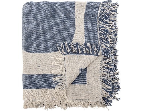 Bloomingville Wohndecke Ethan, 160x130 cm (LxB), Recycelte Baumwolle, Blau-Weiss