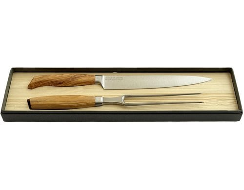 Wok Tranchierset Olive Olivenholz geschmiedeter Sollinger Stahl