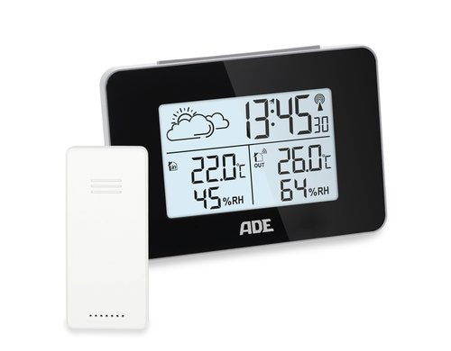 ADE Wetterstation mit Funk-Aussensensor mit DCF-Funkuhr, schwarz