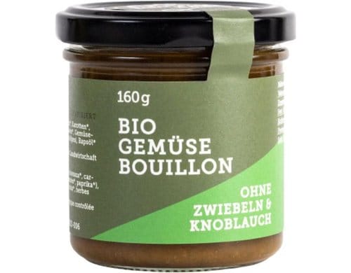 Nullkommanull Gemüse Bouillon ohne 160g BIO Ohne Zwiebel und Knoblauch, Glas
