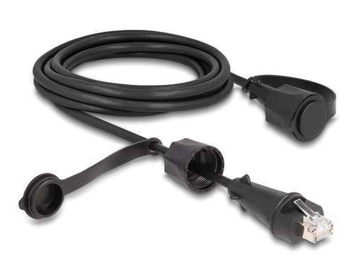 Delock RJ45 Stecker zu RJ45 Stecker Cat.6 IP68 staub& wasserdicht,Verschlusskappe,3m