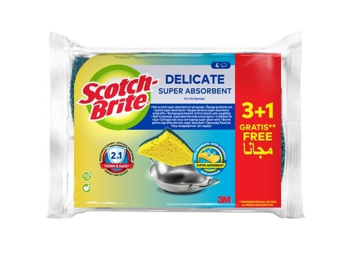 3M Scotch-Brite Schwamm Delicate Inhalt 3+1  Stück, Naturfaser sehr saugfàhg