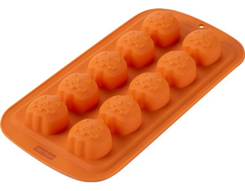 Zenker Silikonform Mini Kürbis Halloween Schoko/Backen/Eiswürfelform, 10er, orange