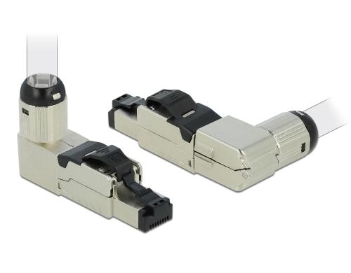Delock Feldkonfektionierbarer RJ45 Stecker CAT8.1, 40Gbps, toolless, Gewinkelt