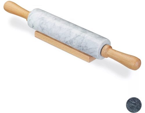 relaxdays Nudelholz Marmor weiss 48 x 6 cm