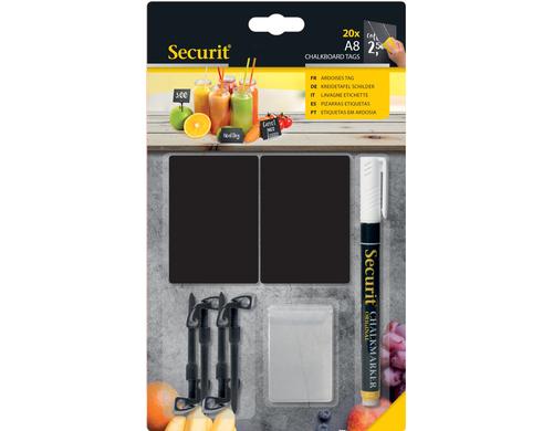 Securit Kreidetafel schwarzA8 Set 20 Tafeln 4 Spikes, 4 Halter, 1 Kreidestift