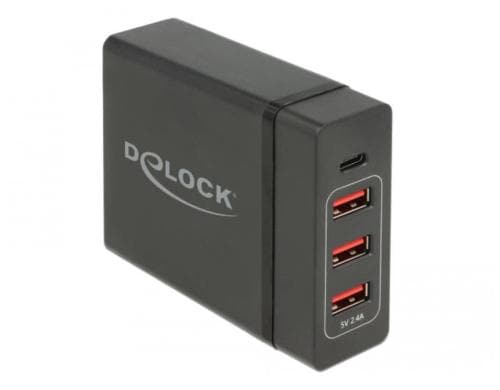 Delock Ladegerät 1x USB-C PD+3x USB-A Schwarz
