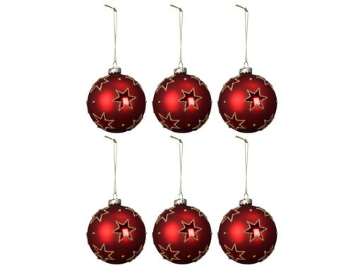 COCON Xmaskugeln rot Stern, Box à 6 Stk. Glas, D8cm + Hänger 8cm