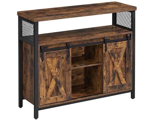 Vasagle Sideboard mit 2 Schiebetüren Holz,Stahl,100x33x80cm (LxBxH),Traglast ver