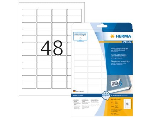 Herma Etiketten Movables 4346 45.7x21.2 mm 1200 Etiketten, 25 Blatt, ablösbar