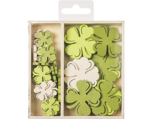 Heyda Streudeko Kleeblätter 54 Stück, Holz, 2 cm und 3.8 cm