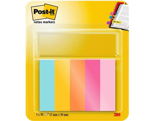 3M Post-it Page Marker, beachside 5 x 50 Blatt schmale Blöcke, 15 x 50  mm