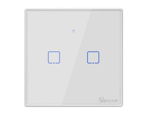 SONOFF WiFi-RF-Lichtschalt 2-fach T2EU2C DIY 230V 2A 480W LED300W pro Kontakt weiss