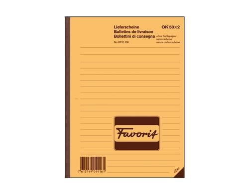 Favorit Lieferscheine-Buch A5, 50 x 2 Blatt, rot/weiss