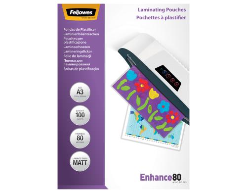 Fellowes Laminierfolien A3, 80 Mikron 100 Stück, matt
