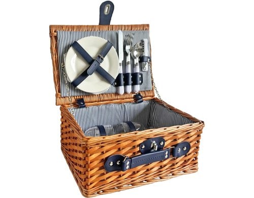 Dameco Picknickkorb für 2 Personen Weide, Stoff, 26x36x17 cm