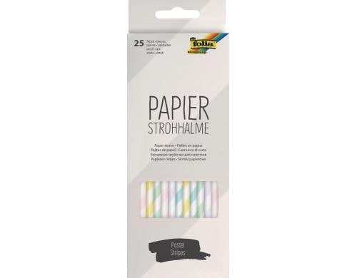 Folia Strohhalm aus Papier Pastel Stripes 25 Stück, 19,7cm, Ø6mm