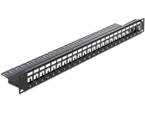 Delock 19 Keystone Patchpanel 24 Port 1HE, schwarz, Beschriftungsfeld,  Zug Entl.
