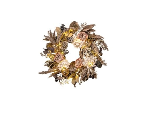 STT LED Kranz Flower wreath 50 LED, ww, D65cm, Timer 6/18, indoor