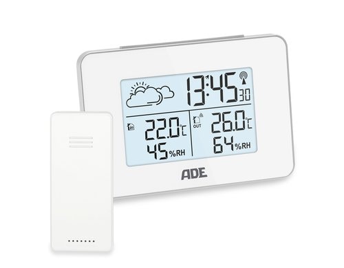ADE Wetterstation mit Funk-Aussensensor weiss, mit DCF-Funkuhr