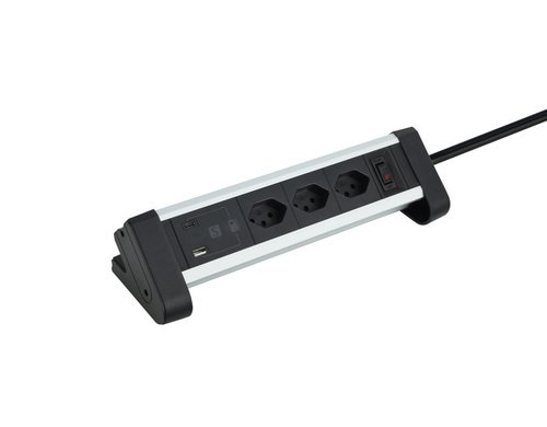 ALU DESKTOP 3xT12 / 1x USB-A / 1x USB-C /sz 3xT12 1xUSB-C 1xUSBA-A 3.4A PD20W 3mZL sz