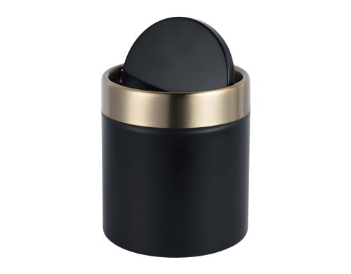 relaxdays Tischabfalleimer Mini 1.5 Liter, Schwarz/Gold