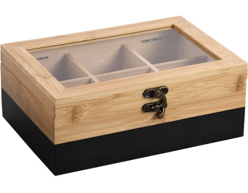 Kesper Tee-Box mit 6 Fächern Bambus, 21,5x15 cm, Höhe:8,5 cm, Br/Schw.