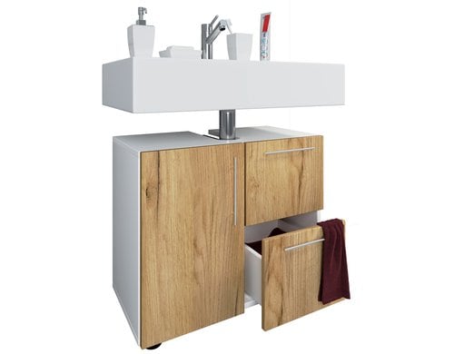 VCM Badzimmer Unterschrank Flandu Weiss/Honig-Eiche