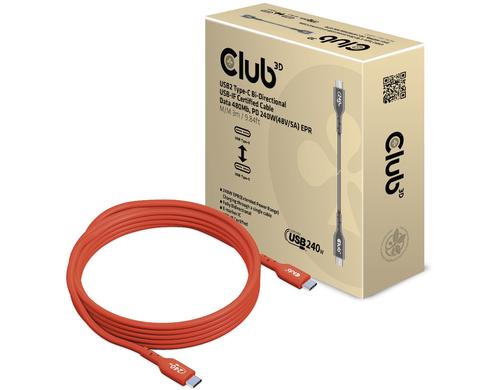 Club 3D, Kabel USB Typ-C USB-IF Zert. PD 240W, 3m