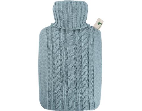 Frosch Wärmflasche PVC Strickbezug pastellblau, 1.8 l