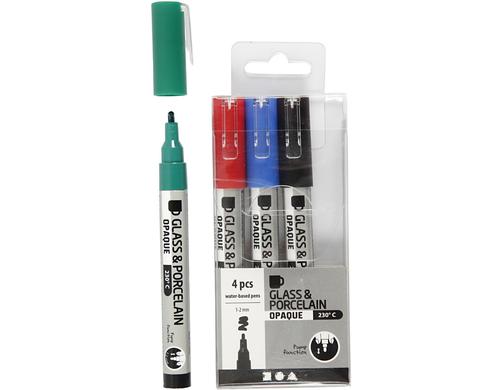 Creativ Company Glas- und Porzellanmalstift 4 Stück, deckend, 1 - 2 mm Spitze