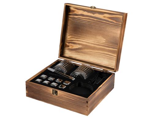 FTM Whiskysteine Geschenkbox Set mit Gläsern, Eiswürfel, Zange,