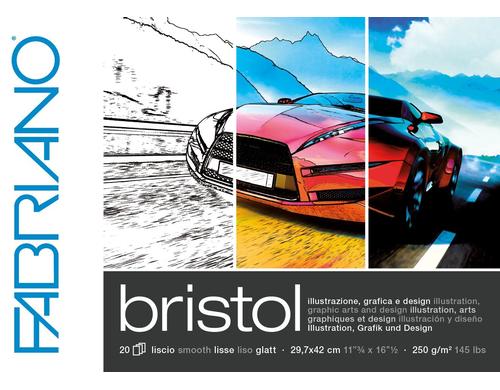 Fabriano Künstlerpapier Bristol A3 250g/m2, 20 Bl, Glatte Oberfläche