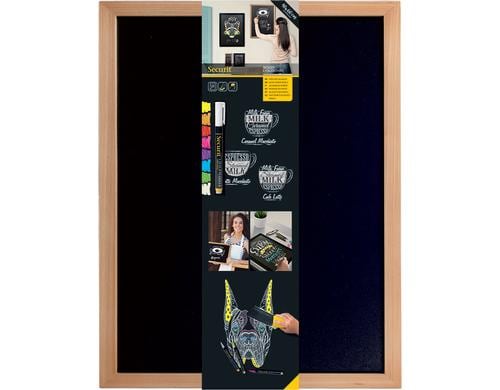 Securit Kreidetafe Woddy Holz inkl. 1 Kreidestiften und Wandmontageset