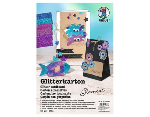 URSUS Glitterkarton Glamour 5 Blatt à 330g/m2, A4