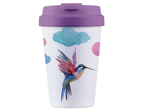 bioloco Kaffeebe. Easy Cup-Watercolor bird 350ml, wiederverschliessbarer Deckel
