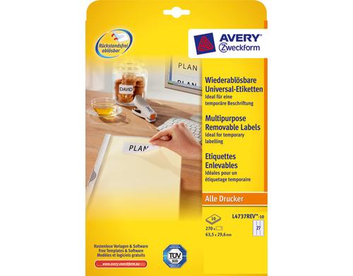 Avery Zweckform Etiketten 63,5x29,6mm weiss wiederablösbar ILK