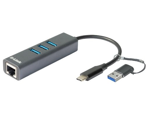 D-Link Hub DUB-2332: USB Gigabit Adapter USB-C/USB, 1x RJ45 3x USB 3.0