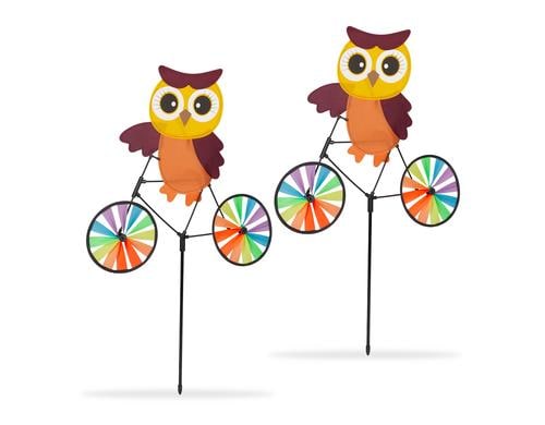 relaxdays Windrad Eule 2er Set Polyester/Fiber, 84,5 x 51,5 x 3 cm