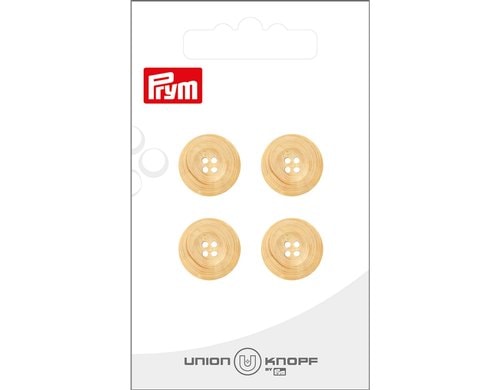 Bu Prym  Knopf Holzknopf 4-Loch 15 mm, Karte 4 Stück, creme