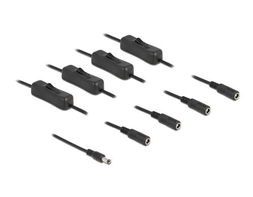Delock DC 5.5x2.1mm Stecker zu 4x DC Buchse Mit Schalter,1m,Schwarz
