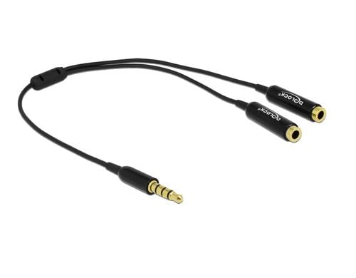 Delock Audio 3.5mm 4Pin Klinkenstecker 25cm zu 2x Klinkenbuchse 3.5mm 4 Pin, schwarz